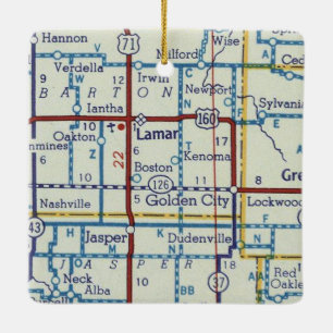 Lamar MO Vintage Map Ceramic Ornament