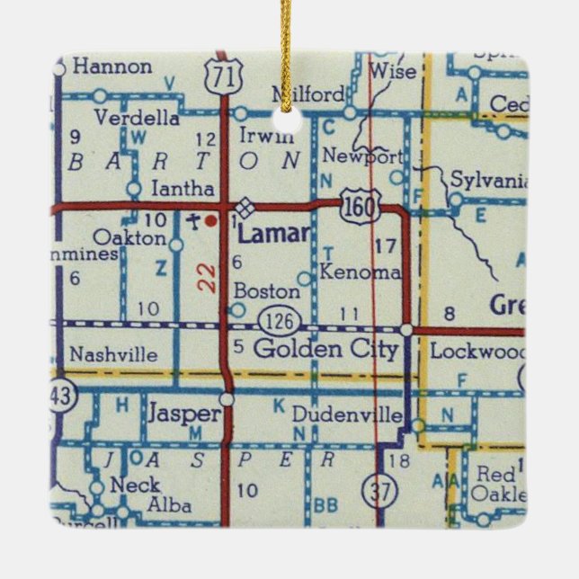 Lamar MO Vintage Map Ceramic Ornament (Back)