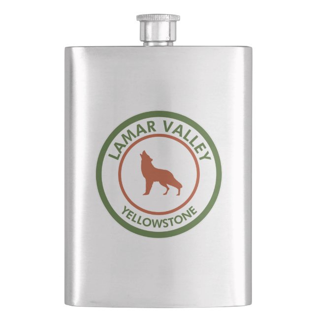 Lamar Valley Yellowstone Wolf Hip Flask (Front)