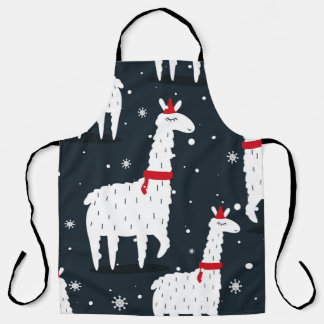 Lamas, hand drawn backdrop. Colorful seamless patt Apron