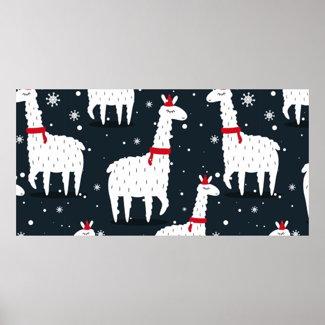 Lamas, hand drawn backdrop. Colorful seamless patt Poster (Front)