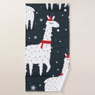 Lamas, hand drawn backdrop. Colourful seamless pat Bath Towel