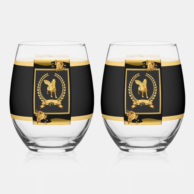 Lamassu Gold Drinkware Set Stemless Wine Glass (Front)
