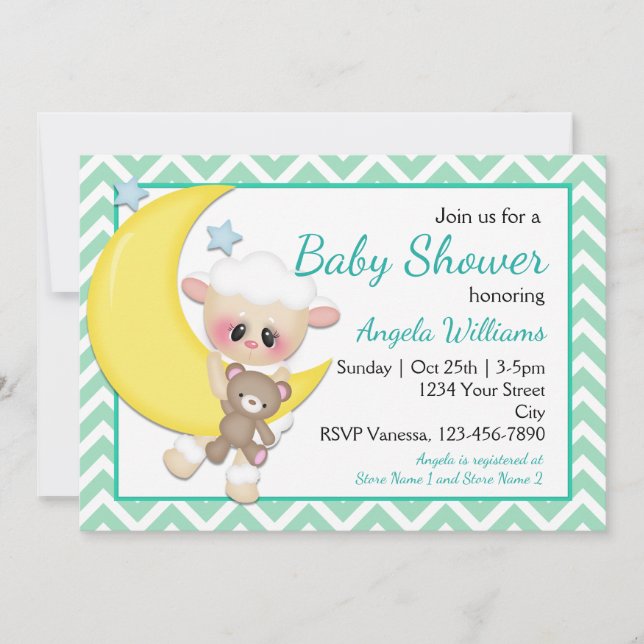 Lamb and Crescent Moon Baby Shower Invitation (Front)