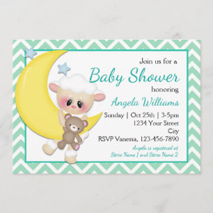 Lamb and Crescent Moon Baby Shower Invitation