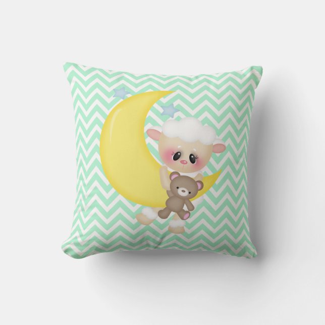 Lamb and Crescent Moon Nursery Cushion (Front)