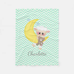 Lamb and Crescent Moon Nursery Fleece Blanket