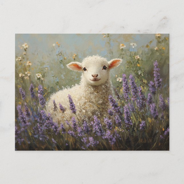 Lamb and Lavender Painting Postcard (Front)