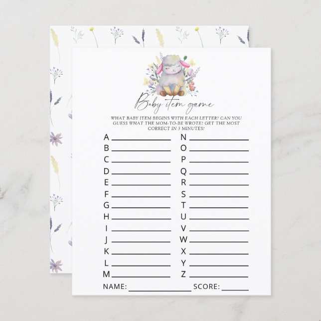 Lamb - Baby Item Game. Baby Shower Game (Front/Back)