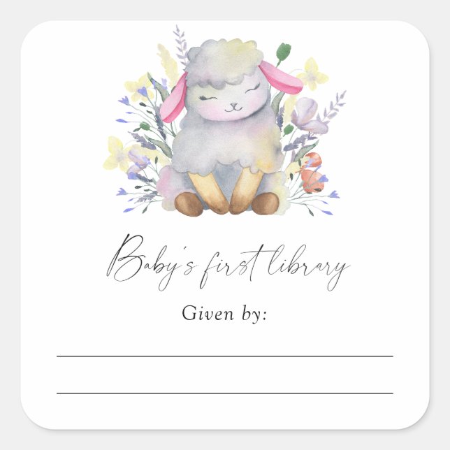 Lamb - Baby Shower bookplate, books for baby Square Sticker (Front)
