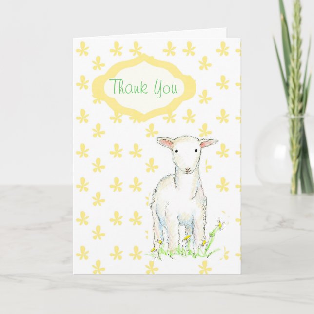 Lamb Baby Shower Gift Thank You Card (Front)
