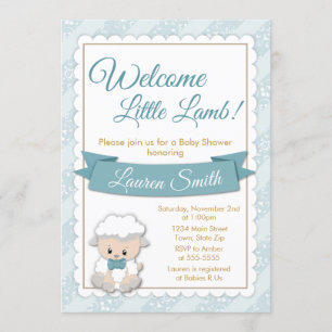 Lamb Baby Shower Invitation Blue Baby Boy Lamb