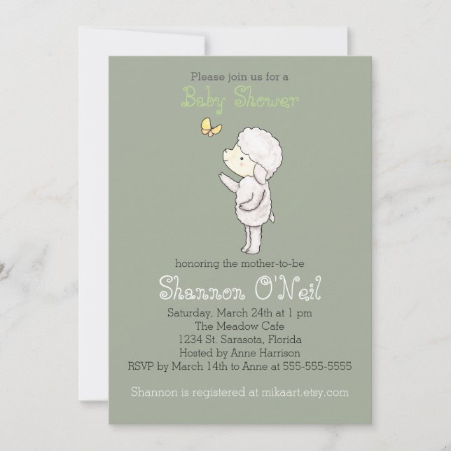 Lamb Baby Shower Invitation Cute Lamb Christian (Front)