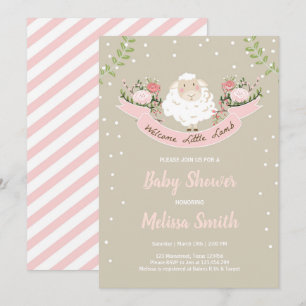 Lamb Baby Shower Invitation Girl Pink Spring
