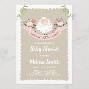 Lamb Baby Shower Invitation Girl Pink Spring