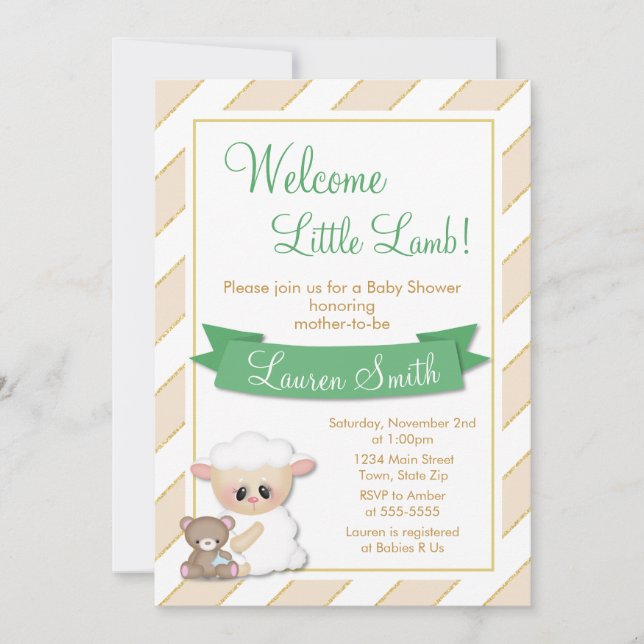 Lamb Baby Shower Invitation Neutral Baby Lamb (Front)