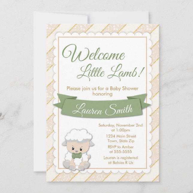 Lamb Baby Shower Invitation Neutral Baby Lamb (Front)