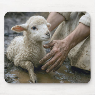 Lamb Being Rescued By a Shepherd Mouse Mat