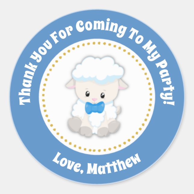 Lamb Birthday Party Favour Stickers Blue Boy (Front)