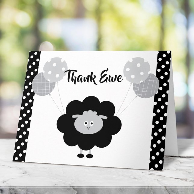 Lamb Black White Gender Neutral Baby Shower Cute  Thank You Card (Creator Uploaded)