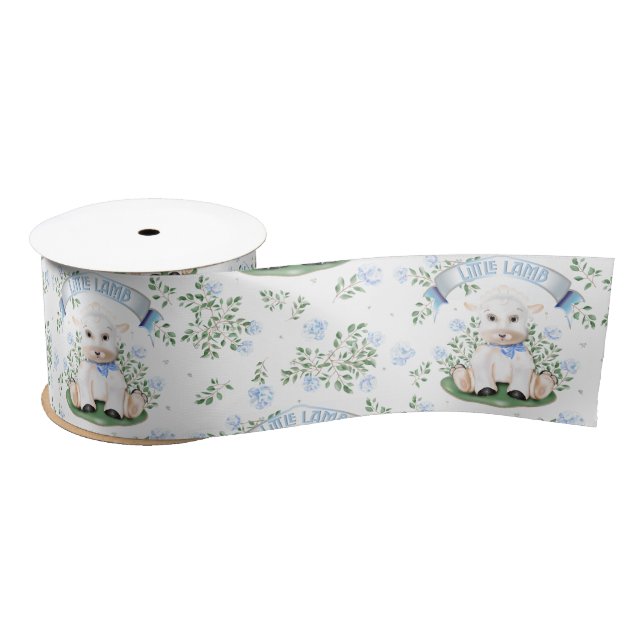 Lamb Blue Floral Baby Shower Satin Ribbon (Spool)