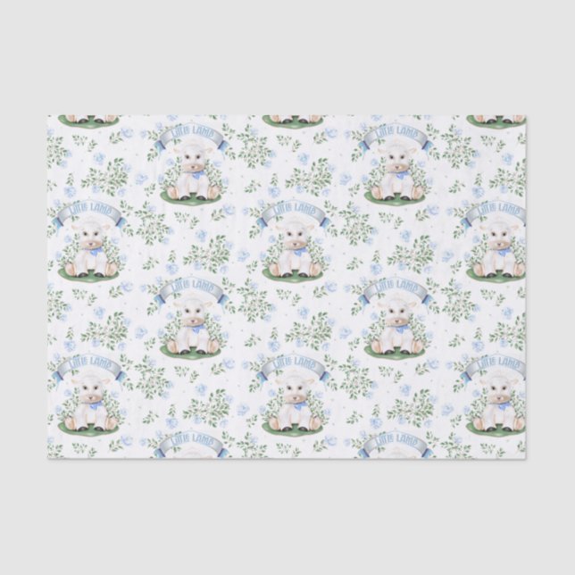 Lamb Blue Floral Baby Shower Tissue Paper (Front)