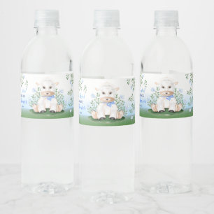 Lamb Blue Floral Baby Shower Water Bottle Label