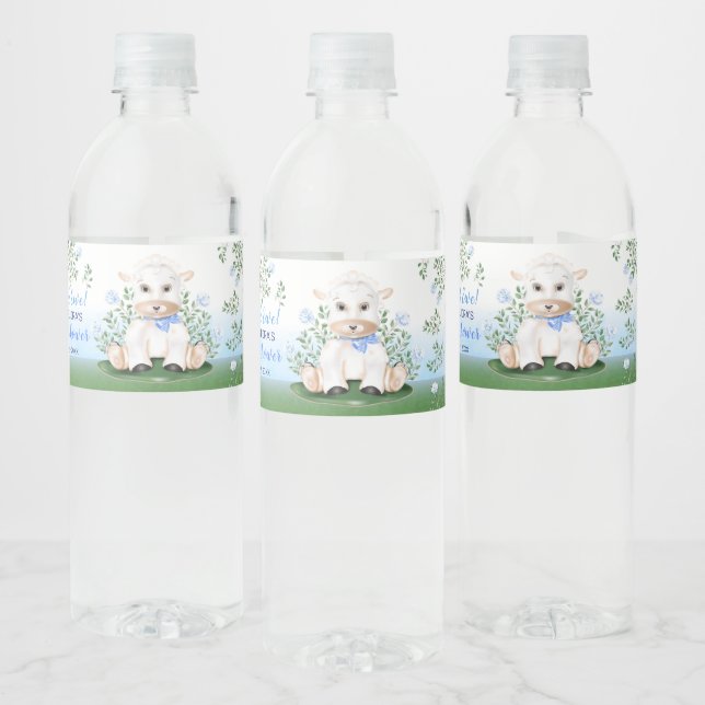 Lamb Blue Floral Baby Shower Water Bottle Label (Bottles)
