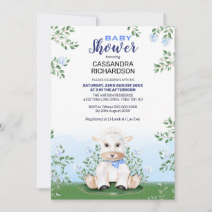 Lamb Blue Floral Boy Baby Shower Invitation