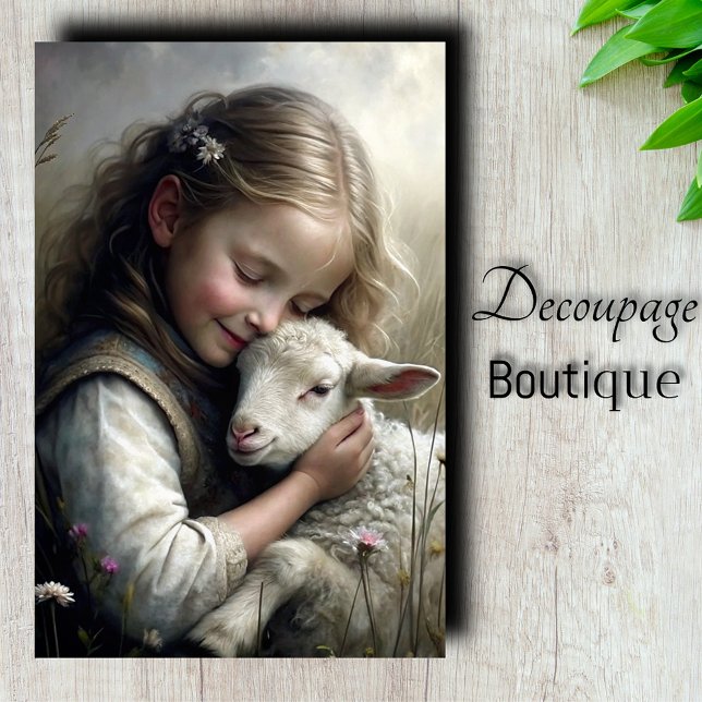 Lamb Embrace Decoupage Tissue Paper (Lamb Embrace Decoupage Tissue Paper)