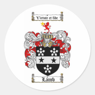 LAMB FAMILY CREST -  LAMB COAT OF ARMS CLASSIC ROUND STICKER