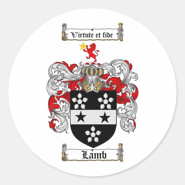 LAMB FAMILY CREST -  LAMB COAT OF ARMS CLASSIC ROUND STICKER (Front)
