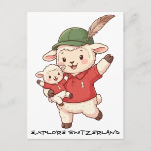 Lamb Family Fan with Alpine Hat Holiday Postcard