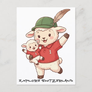 Lamb Family Fan with Alpine Hat Postcard