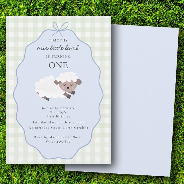 Lamb Farm Party Animals Boys 1st Birthday Blue Invitation (Lamb Farm Party Animals Boys 1st Birthday Blue Invitation)
