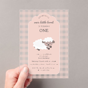 Lamb Farm Party Animals Girls 1st Birthday Girl Acrylic Invitations