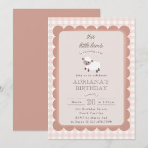 Lamb Farm Party Animals Girls 1st Birthday Pink Invitation