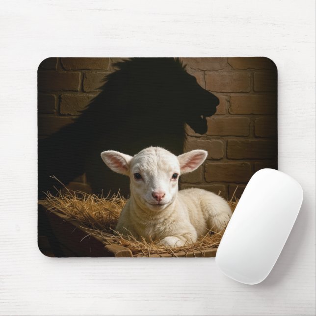 Lamb In a Manger With Lion Shadow Mouse Mat (With Mouse)