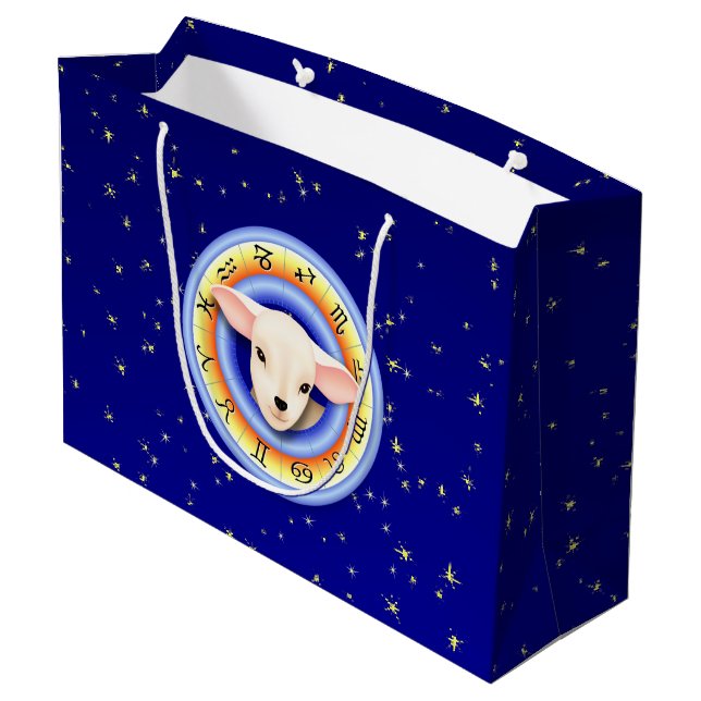 Lamb in Zodiac Wheel Large Gift Bag (Back Angled)