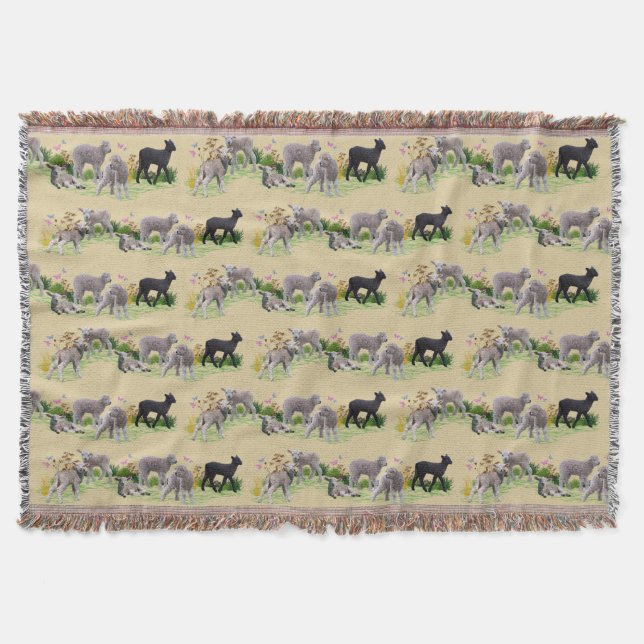 Lamb Meadow Throw Blanket (Gold) (Front)