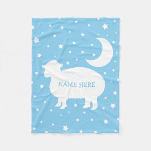 Lamb Moon & Stars Baby Blue & White Fleece Blanket