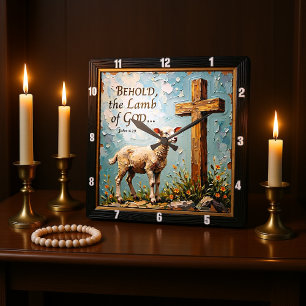 Lamb of God: Sacred Timepiece Art Square Wall Clock