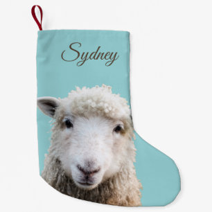 Lamb on Blue Custom Christmas Stocking