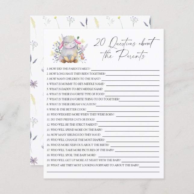 Lamb - Party game | 20 questions about the Parents (Front/Back)
