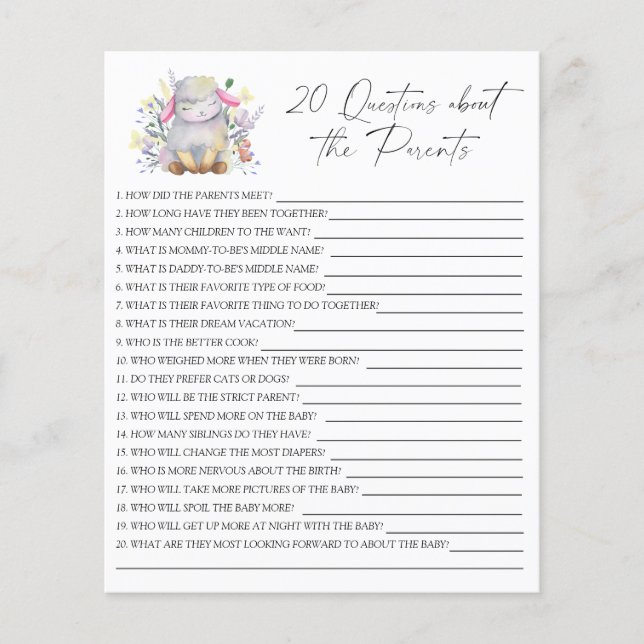 Lamb - Party game | 20 questions about the Parents Flyer (Front)