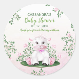 Lamb Pink Floral Baby Shower Classic Round Sticker