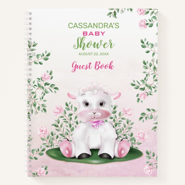 Lamb Pink Floral Baby Shower Guest Book (Front)