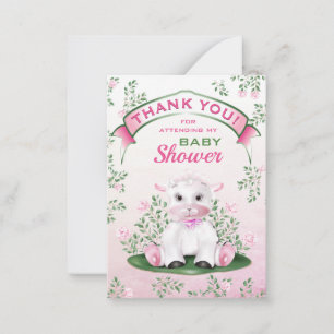 Lamb Pink Floral Baby Shower Thank You Card