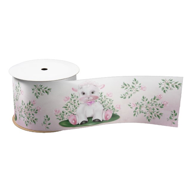 Lamb Pink Rose Floral Satin Ribbon (Spool)