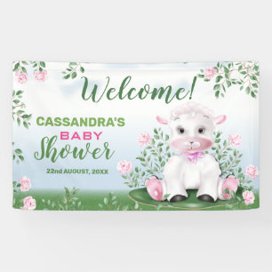 Lamb Pink Roses Floral Baby Shower Banner